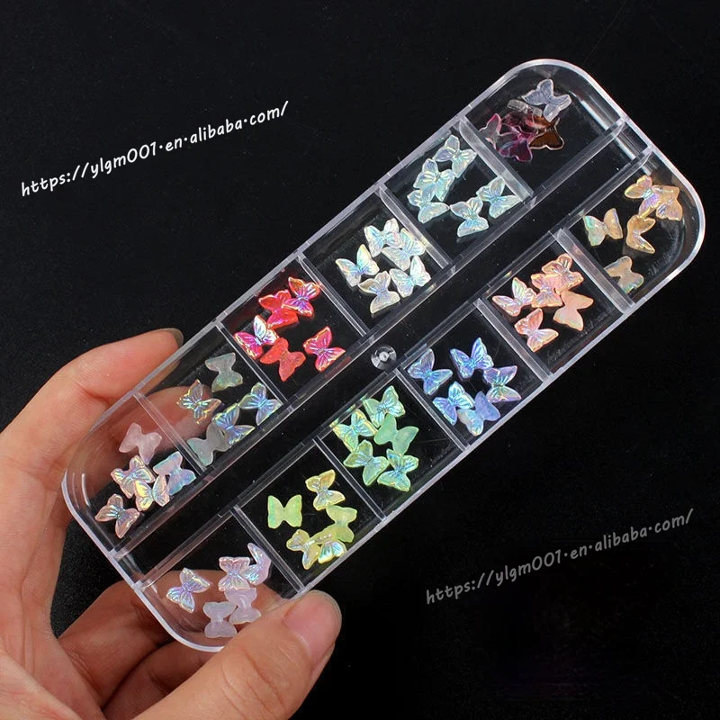 

60Pcs Box Mixed 3D Cute Bear Bow Ties Butterfly Resin Nail Art Aurora Rhinestone Nails Glitter DIY Bear Nail Charms