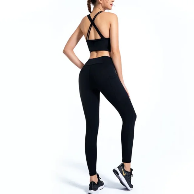 

2020 the beauty cross back stitching pocket sport suit women
