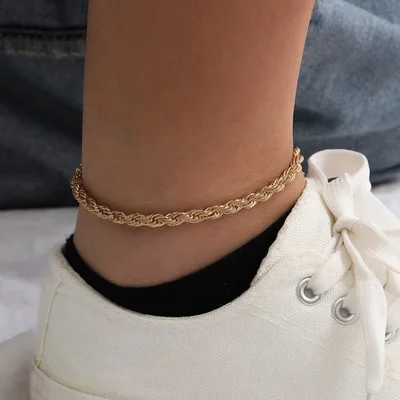 

Ocean Punk Jewelry 18K Gold Plating Twisted Link Chain Anklet Twisted Chain Anklet Bracelet For Women Men