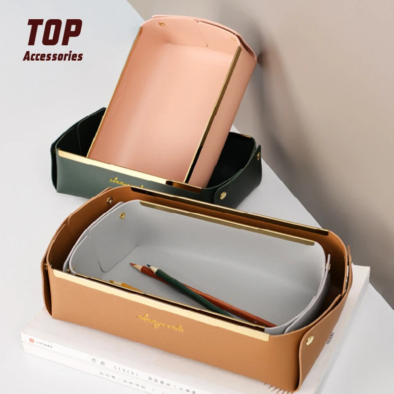 

Hot Sale Leather Storage Trays Rectangle Leather Table Trays