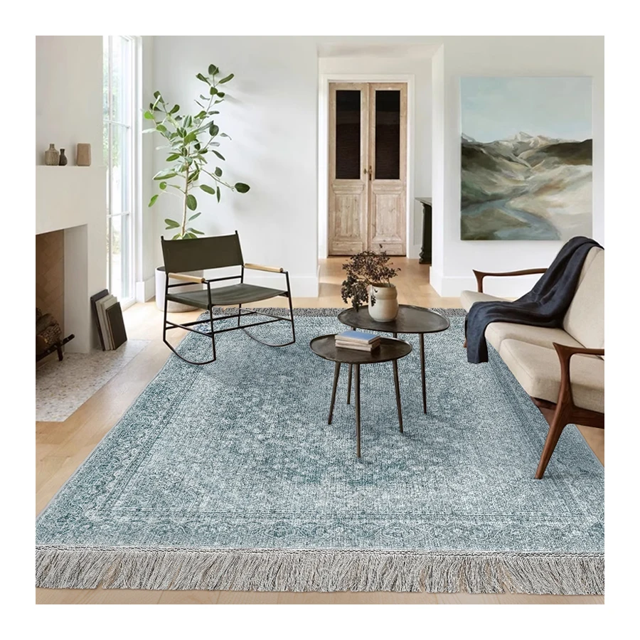 Moroccan Non-Slip Stain Resistant Floor Mat Vintage Area Rug with Tassel