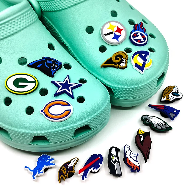 

sports team logo clog shoe charms custom croc PVC shoe lace decoration charms accessories custom wholesale vendor via DHL Fedex