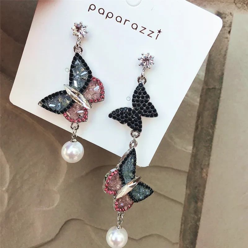 

Luxury Statement Jewelry Butterfly Stud Earrings Party Elegant Crystal Butterfly Earrings Pearl Beads Diamond Earrings, Photo