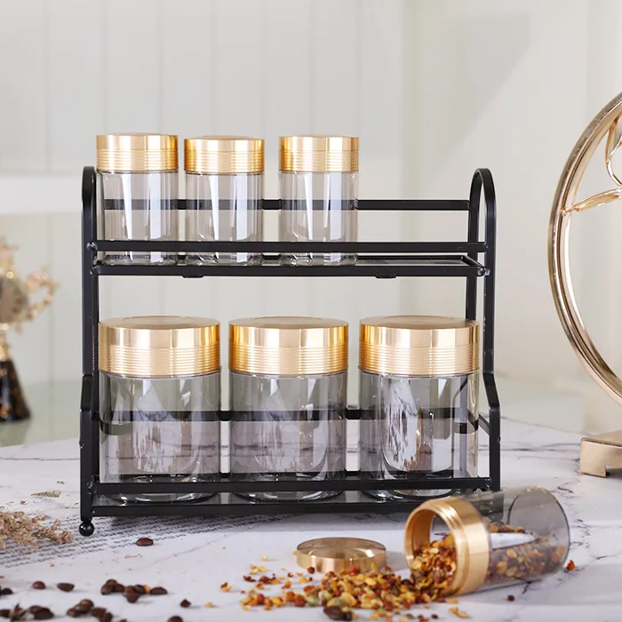 

Wholesale tea coffee sugar canisters cylinder glass canister kitchen cookie food jar glass storage jars with metal stand, Transparent glass