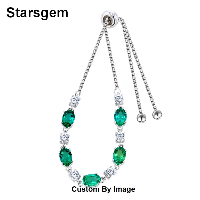 

Starsgem Round Shape Cubic Zirconia & Oval Shape Emerald Silver Charm Bracelets