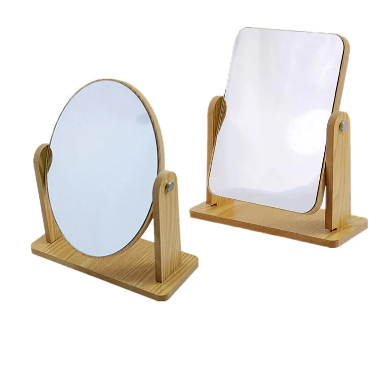 

Hot Sell Gift Square Wooden Bamboo Frame Beauty Makeup Mirror Custom LOGO Mirror For Women, Wood color