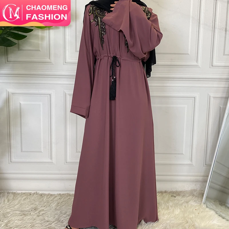 

6510# EID Abaya Dubai Turkey Solid Color Simple Modest Islamic Clothing Muslim Women Dress, Pink/brown/purple/beige/black