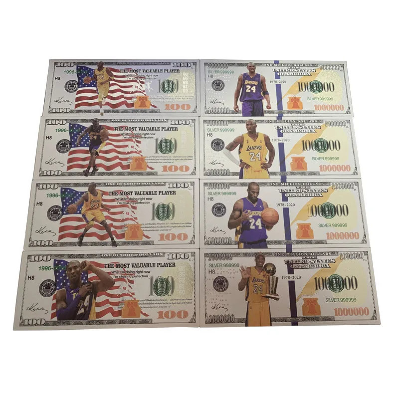 

USA basketball player Kobe 24k gold plated banknote gift design dollar bills pure gold foil banknote Kobe dollar bills sets, Customized color
