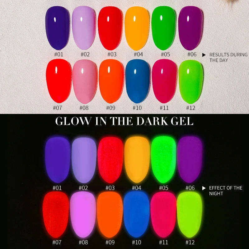 

2021 hot popular glow in the dark nail gel polish 12 colors rainbow luminous gel glue professional neon nail polish