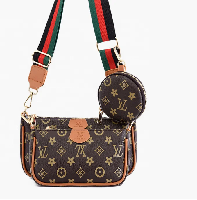 

New Fashion Ladies Wide Shoulder Strap Messenger Bag Presbyopic Three-Piece Female Bag, Red, brown