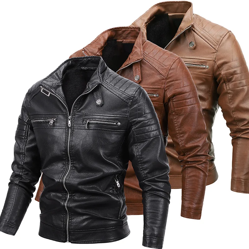 

2021 plus size Motorcycle jacket casual windproof men winter leather jackets, 2colors