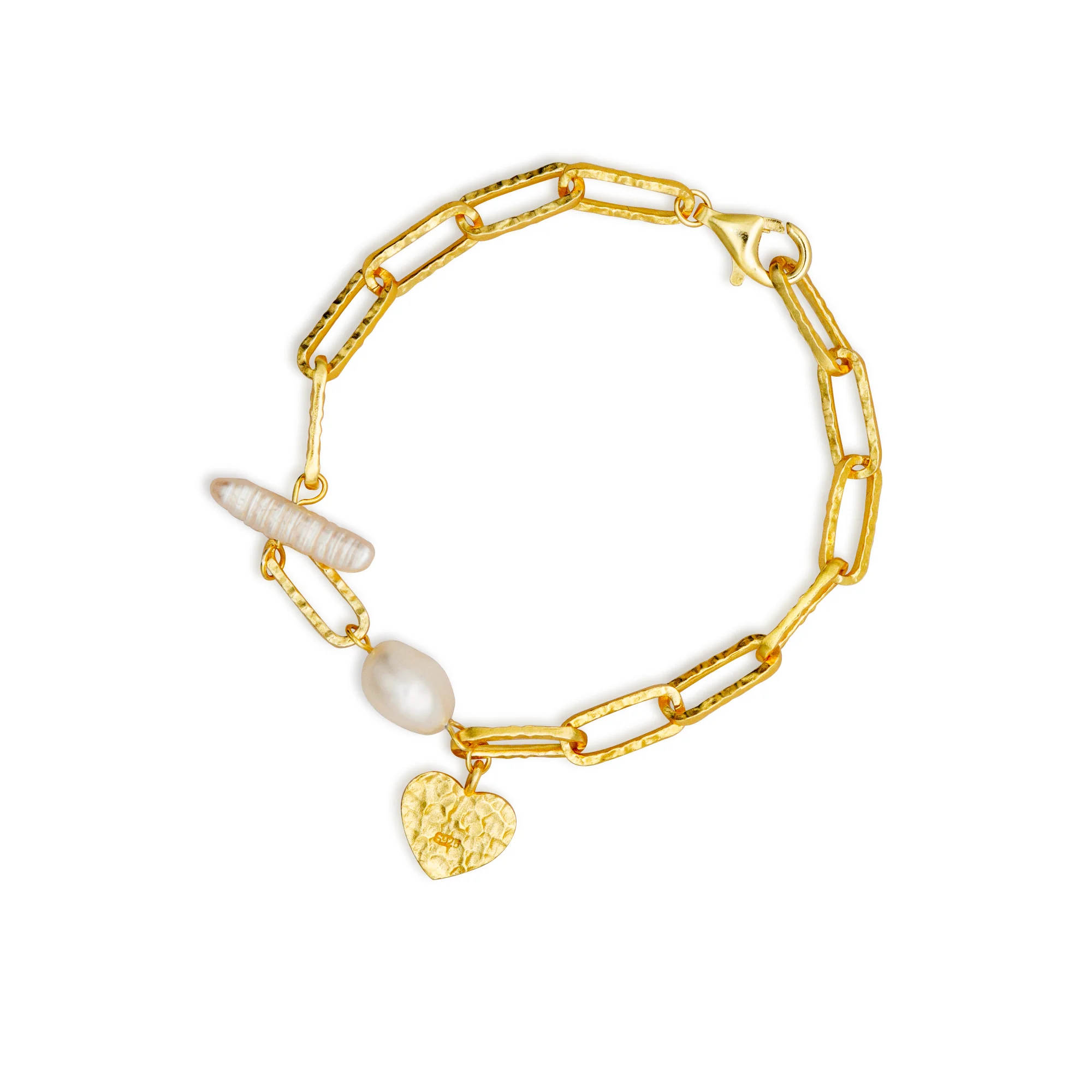 

Chris April fashion 18K gold plated 925 sterling silver simple personality link chain heart pendant charm bracelet, Yellow gold