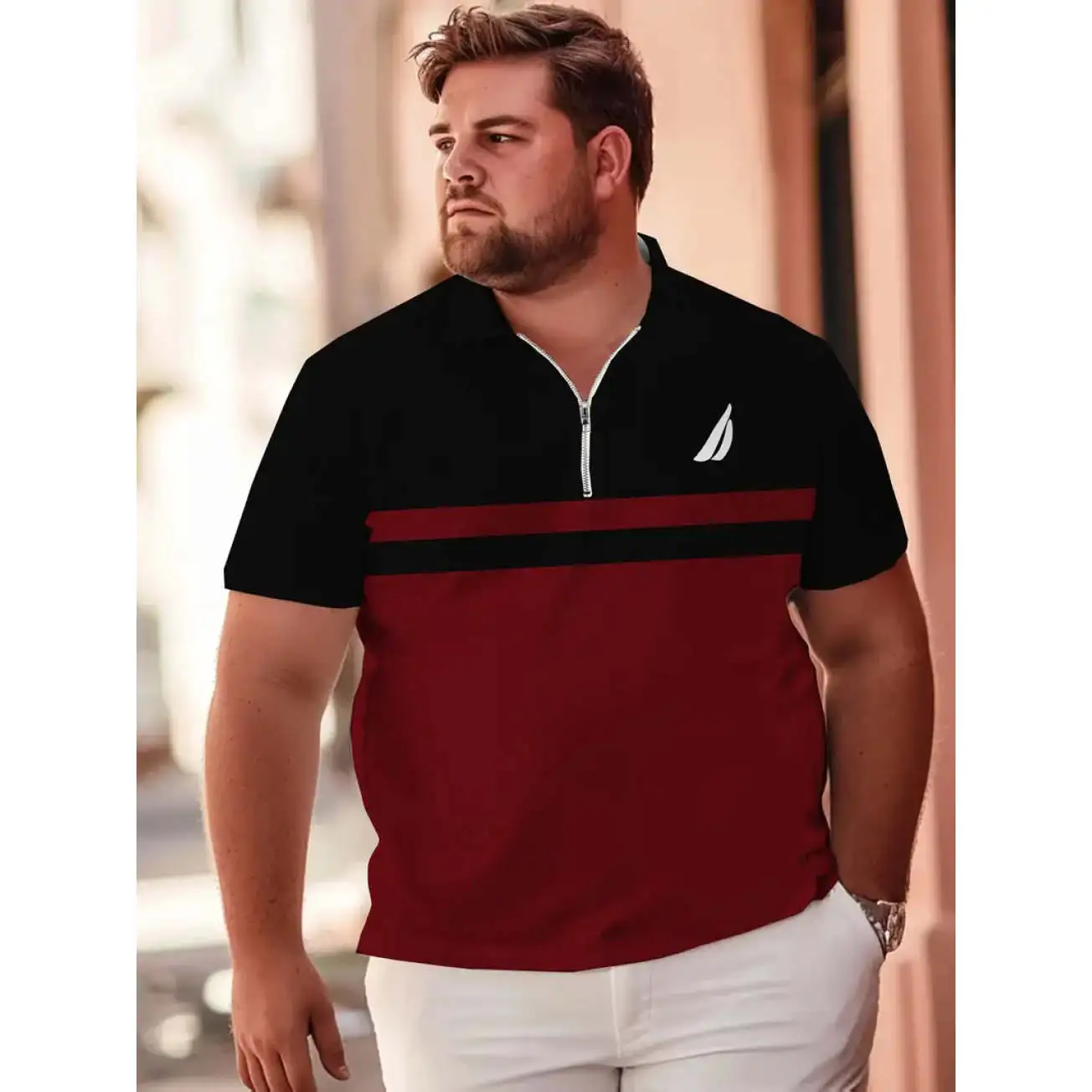 Men's Classic Red Black Striped for Polo Shirt Zipper European American Trend Fashion Logo Hot Sale E-Commerce Bestseller ODM