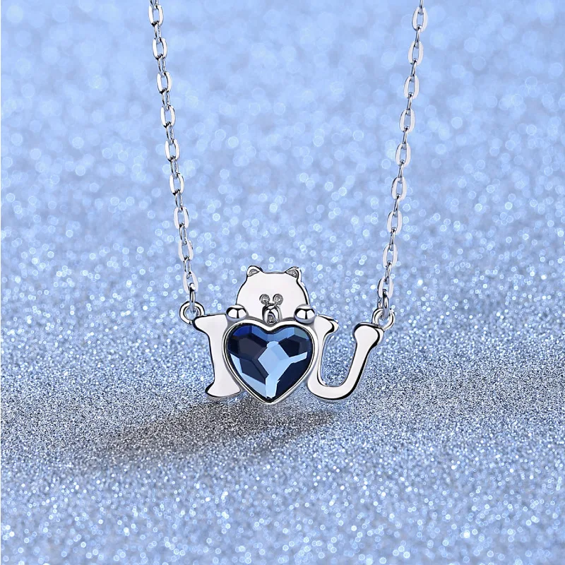 

Aimgal S925 sterling silver Austrian crystal love bear necklace pendant necklace for women