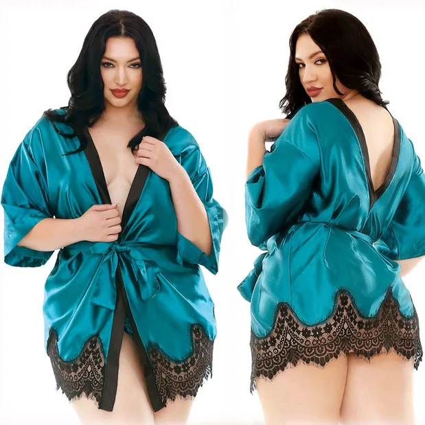 

Women silk robe luxurious satin dress ladies plus size lingrie nightdress