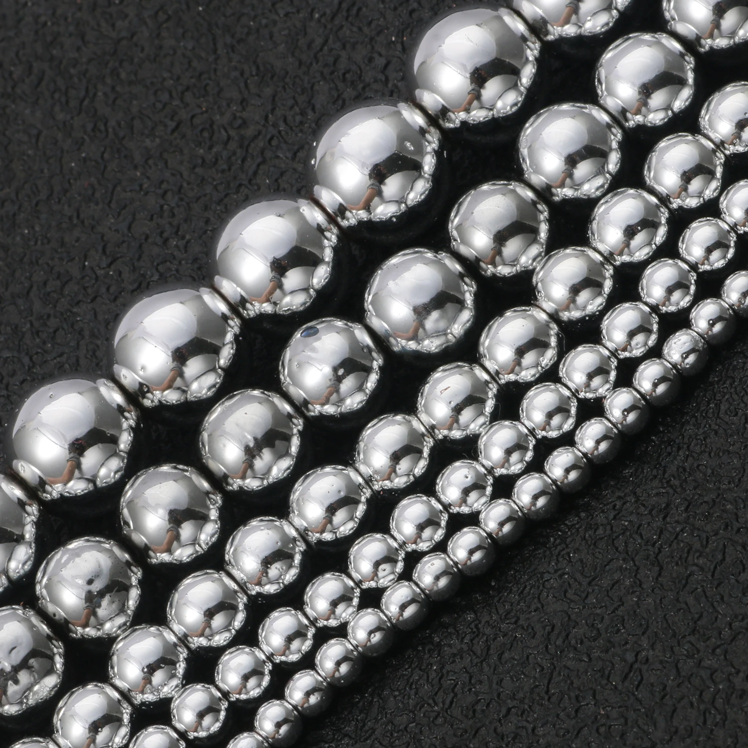 

Wholesale 3/4/6/8/10MM Smooth Silver Plated Hematite Stone Beads For Jewelry Making DIY