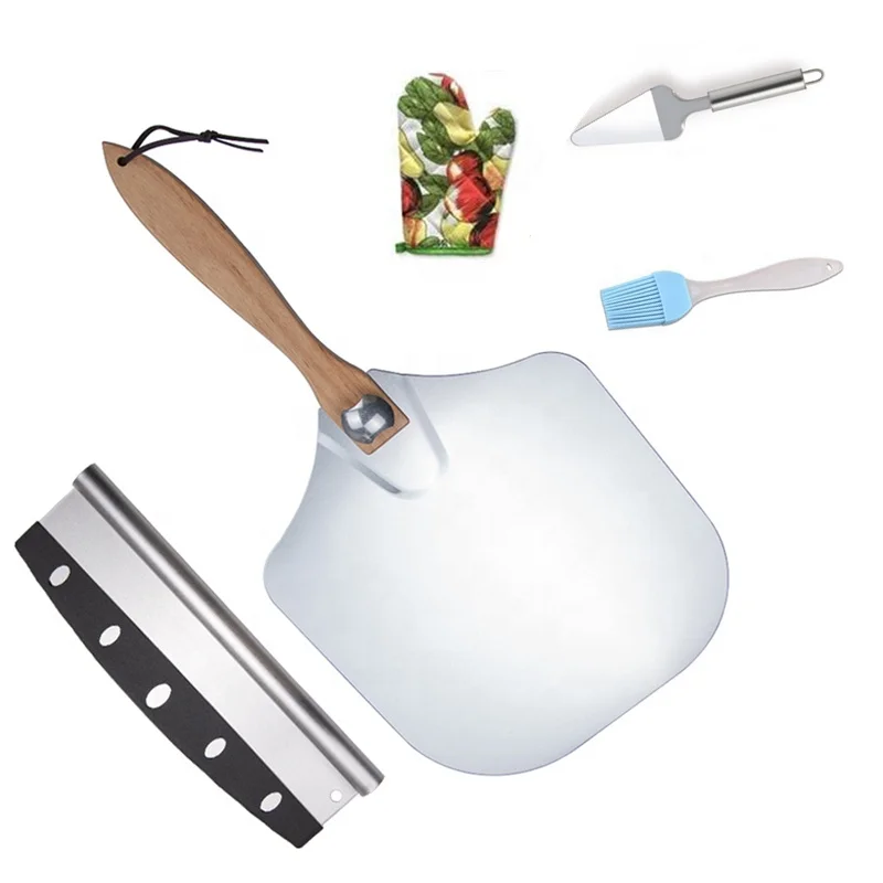 Folding Aluminum Pizza Tool Set Wooden Handle Pizza Shovel for Cheese for Pizza Lovers