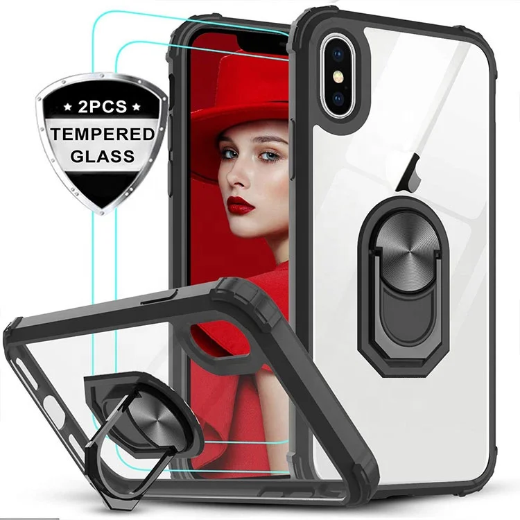 

LeYi For iPhone X/XS Case, Magnetic Ring Holder Anti Shock Unique Phone Case, Black, blue,red ,silver ,gold