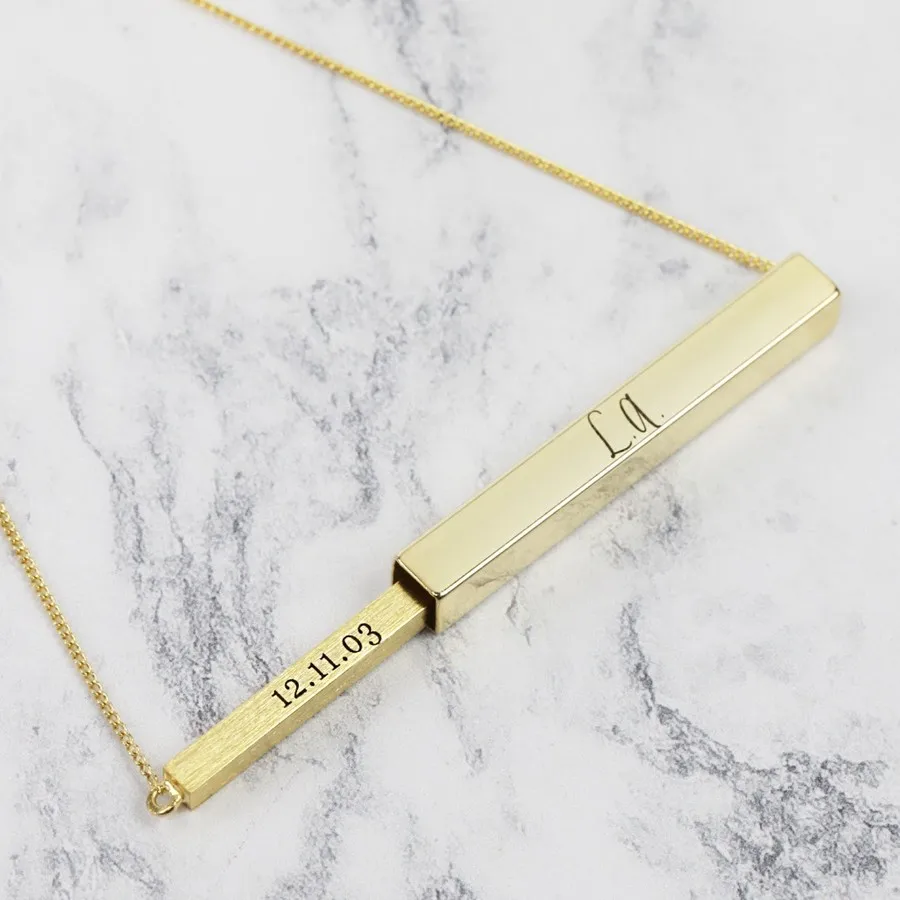 

2021 Expendable 18K Gold Plated Stainless Steel Jewelry Personalized Engraved Secret Hidden Message Bar Necklace For Women Baby