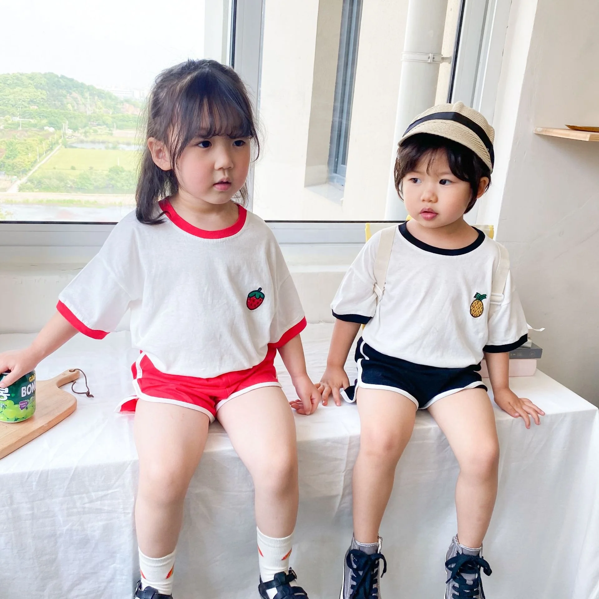 

Infant Kids Clothes Set Cute Fruit Pattern Print Boy Girl Tops T-shirts+shorts Pants Outfits 2pcs Summer Baby Set, As picture