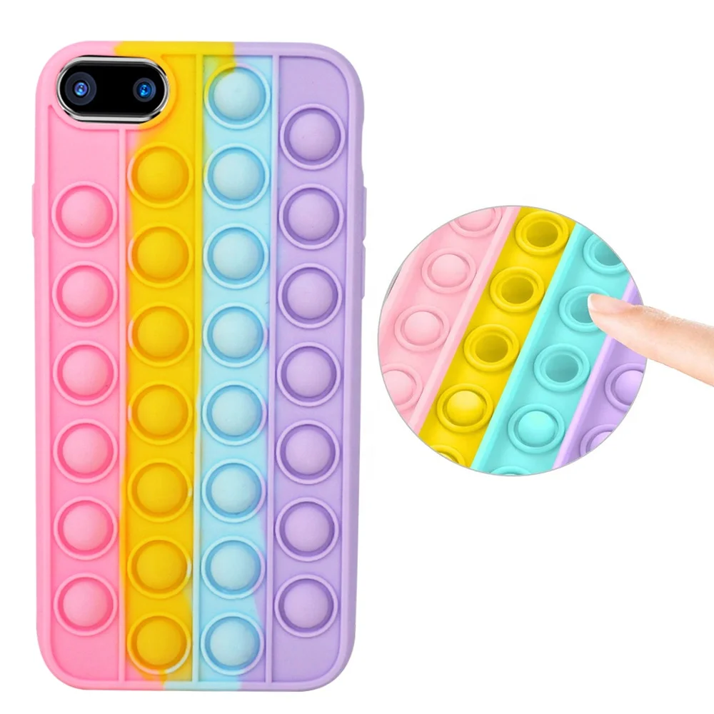 

New Arrived Push Pop Bubble Sensory Fidget Toys Stress Relief Phone Case, Rainbow, yellow