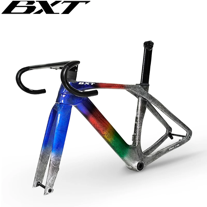 2024 BXT Full Carbon Road Frame Fully Hidden Line Carbon Road Frame Di2 With Handlebar Disc Brake Lightweight Road Bicycle Frame