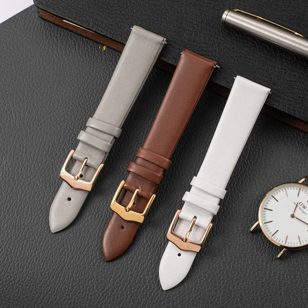 

Quick Release Easy Change EACHE Designers Genuine Leather Watch Band Strap With Metallic Buckles