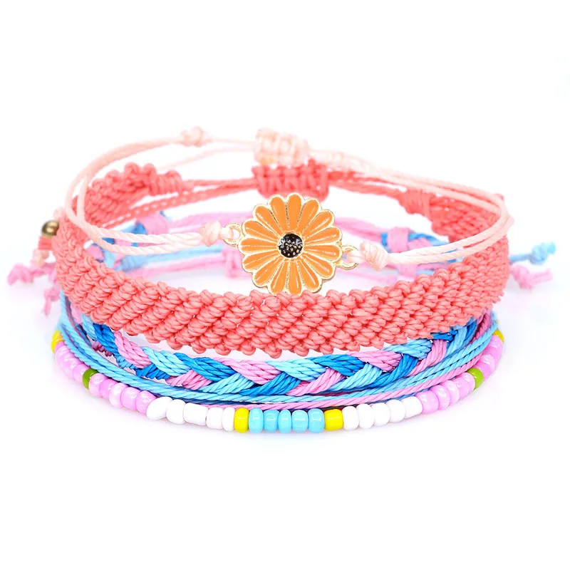 

Charare daisy mix color adjustable knit wax rope bracelet sets accessories, Mix color (customizable)