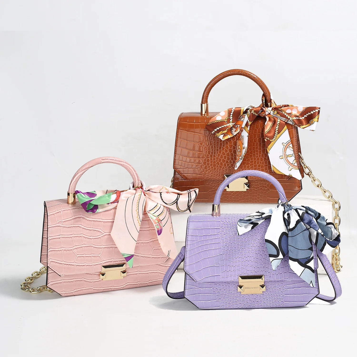 

2021 Hot sale silk scarf with trendy handbag line cheap luxurious bag