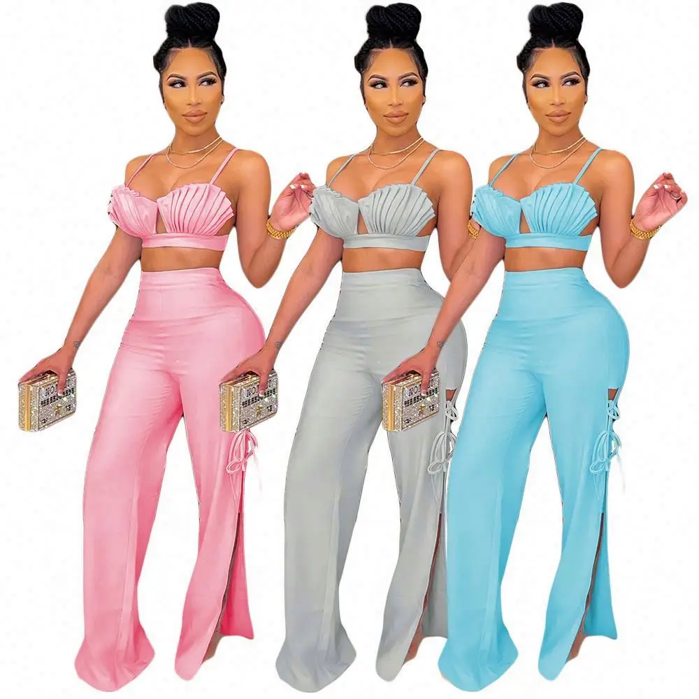 

New Arrival 2021 Two Piece Pants Set Women Clothing 2021 Girls Two Piece Sets A Strapless Pantsuit With Straps