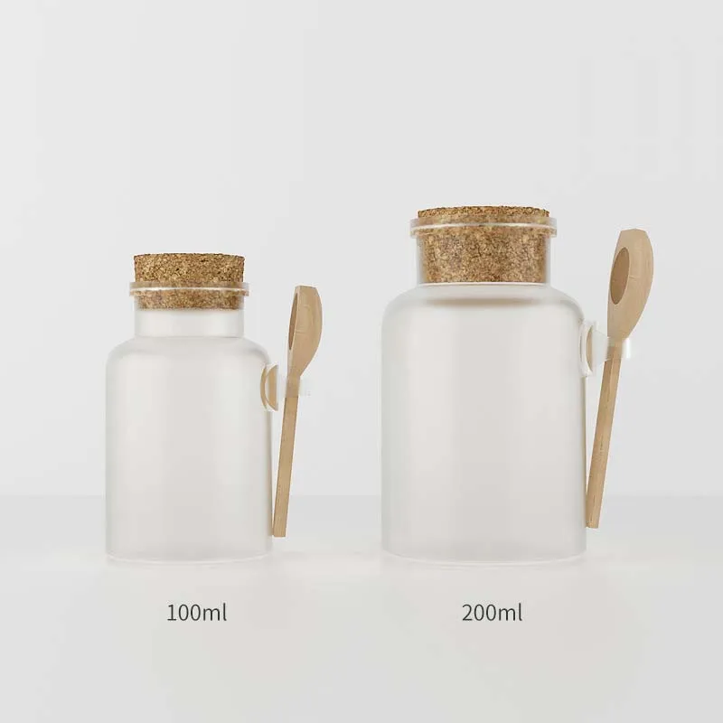 

frosted100g/200g empty bath salt packaging cosmetic plastic jar and bottle with spoon