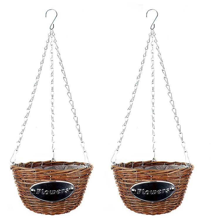 

YRMT Handmade Woven Round Flower Pot Garden Plant Wicker Hanging Planter Balcony Decoration, Brown