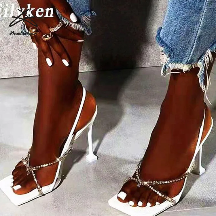 

New design women night club bling rhinestone high heel party dress shoes lady summer high heel sandals, White