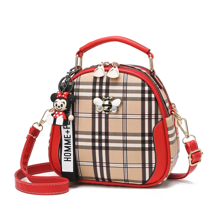

2021 new plaid womens one-shoulder cross-body bag, Red, black, beige, brown