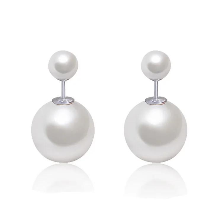 

White 925 Silver Fashion Big Natural Shell Double Pearl Stud Earrings, Attractive