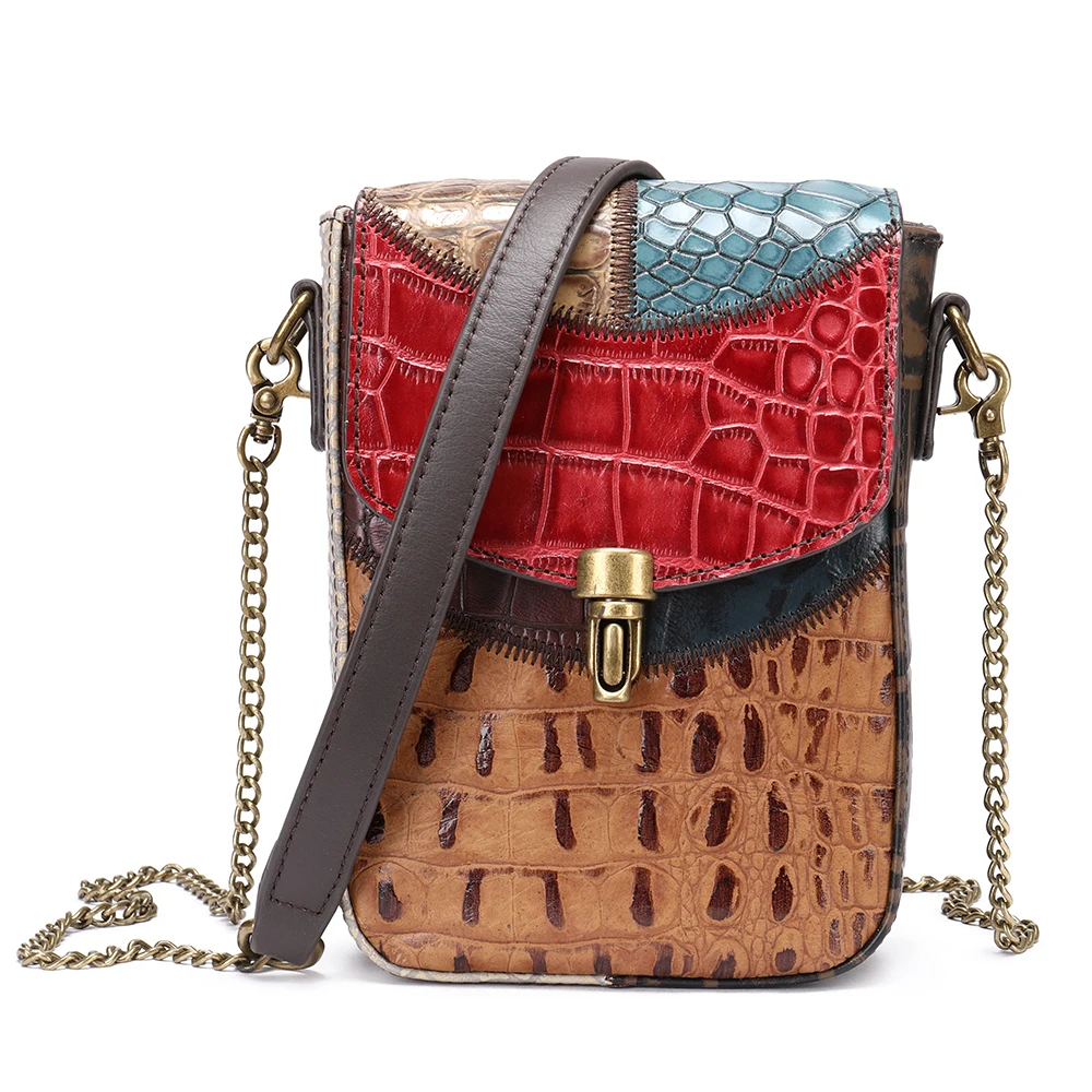 

Westal Women Retro Stitching Crossbody Bag Ladies Purses Mobile Phone Bag Genuine Leather Messenger Bags for woman, Coloful,black
