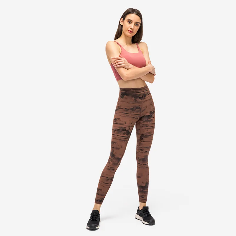 

Push up Nude skinny slimming sports cropped trousers women's breathable ink tie dye printing high stretch yoga pants leggings