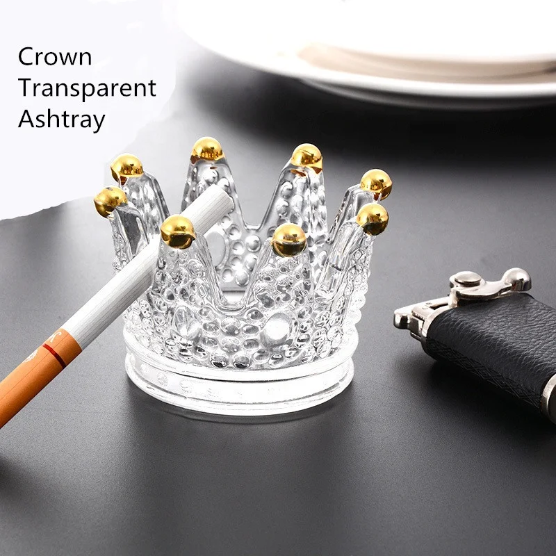 

Creative Crown Transparent Ashtray Home Living Room Coffee Table Crystal Glass Ashtray Wax Candle Decoration, Picture