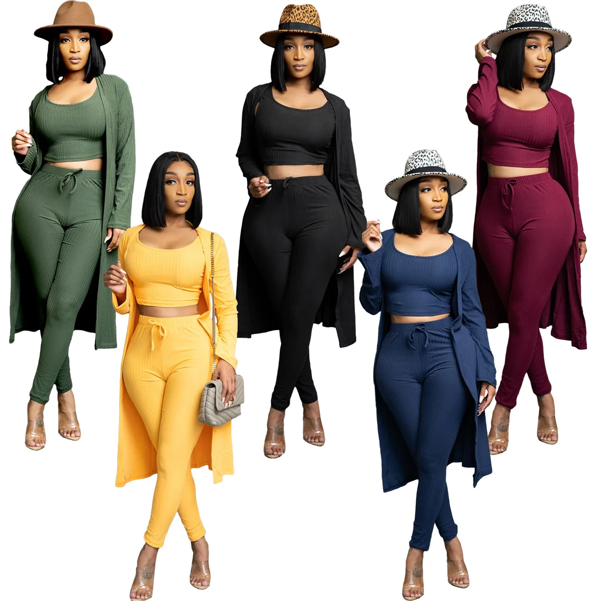 

Fall 2021 women clothes clothing crop top long sleeve woman jog suit set three piece set with winter, Picture color