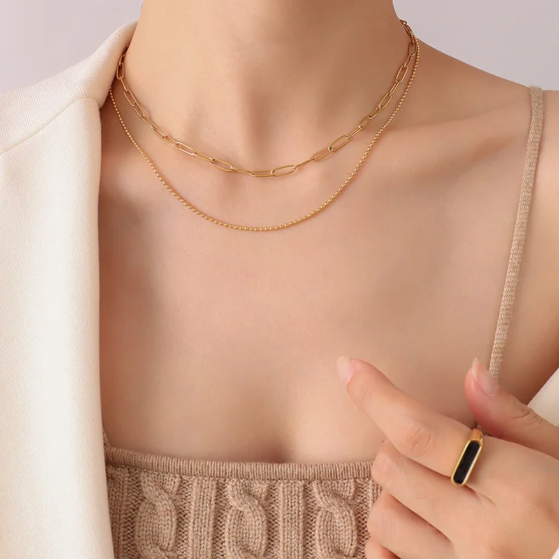 

Fashion Jewelry Gold Plated Stainless Steel Double Chain Women Necklaces