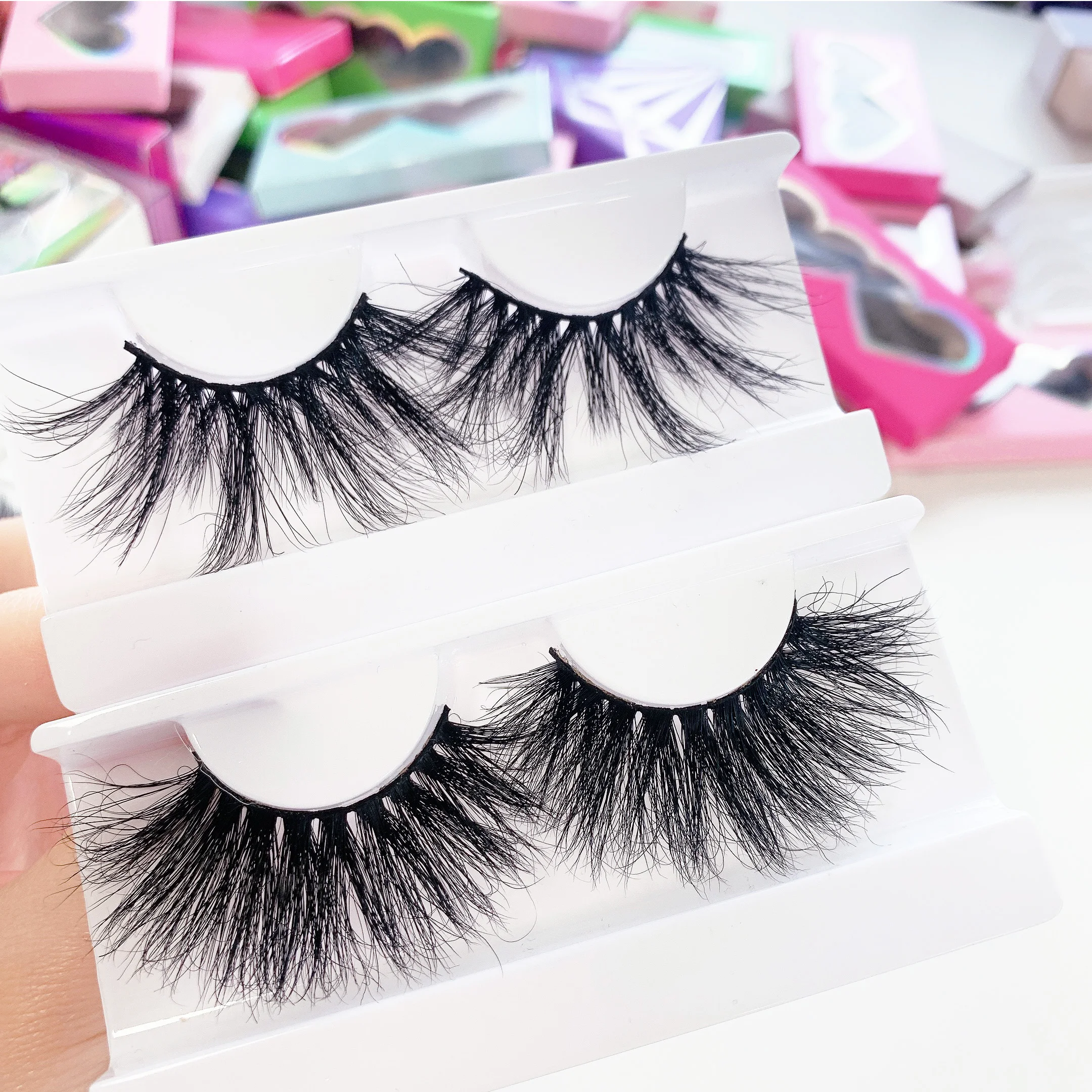 

custom eyelash packaging mink full strip lashes 15 mm 3d mink eyelash cruelty free 20mm mink eyelash vendor, Black color