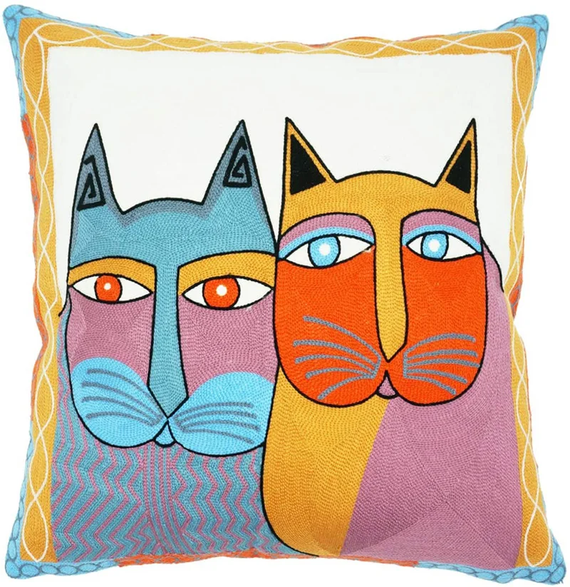 欧洲棉花装饰刺绣毕加索猫沙发扔枕头套 45x45