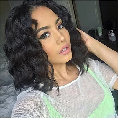 

Hottest sale synthetic short bob wigs 1b# natural middle shoulder length wavy silky synthetic bob hair