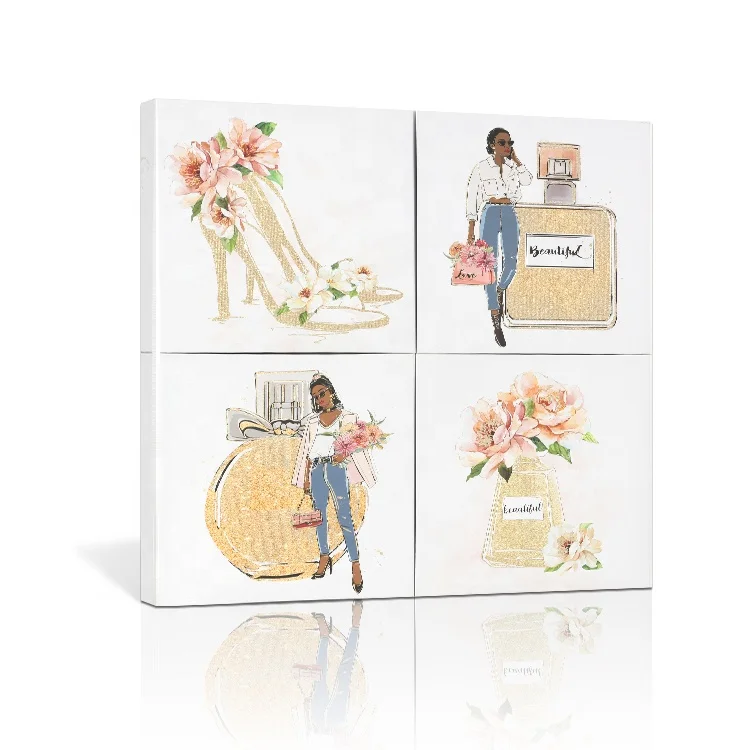 

New Design Office Lady Theme Wall 4 Panels 30x30cm Decorative Canvas Printing Art painting Set