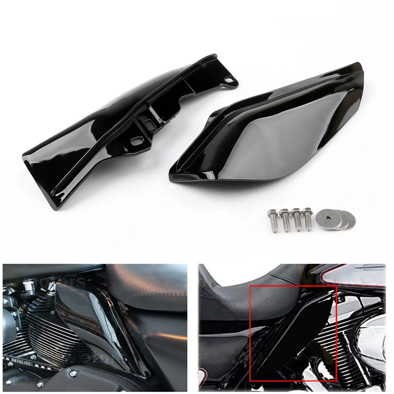 2017-2019, Glossy Black Mid-Frame Air Heat Deflector Trim Accents Shield For Touring Street Glide 