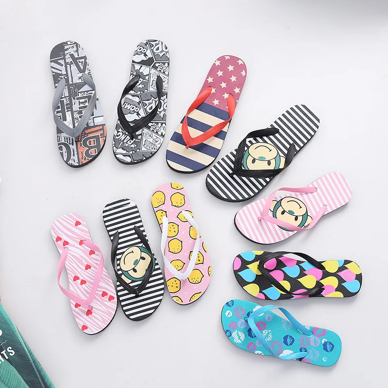 

wholesale indoor outdoor PE slippers print pattern unisexs casual sandals cute slides flip-flop women flat beach slippers, Muti color