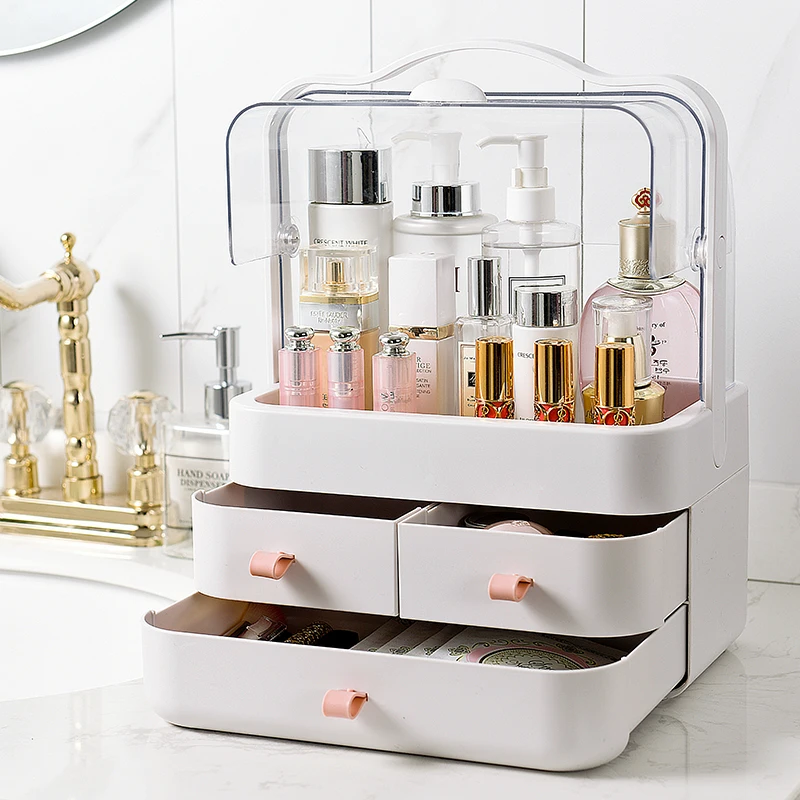 

Amazon Hot Selling Custom Logo OEM Plastic Organizer Cosmetic Storage Display Organiser Box, Sky grey, pretty pink, ivory white