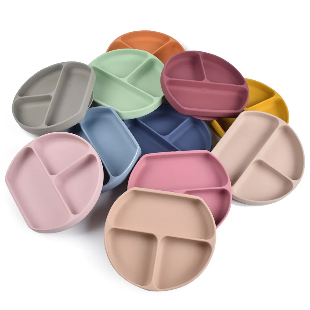 

Amazon Hot Sale Kid Non-slip Feeding Bowl Rubber Plates Round Suction Silicone Baby Plates, Multicolor