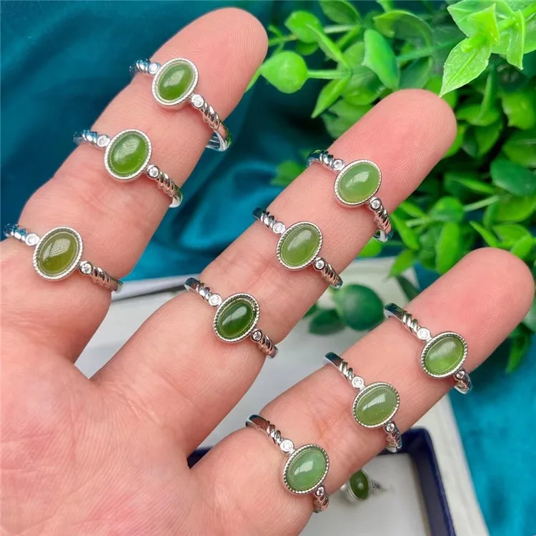 

GT Buy At Best price Design High Quality gemstone pair rings Adjustable natural Nephrite silver ring