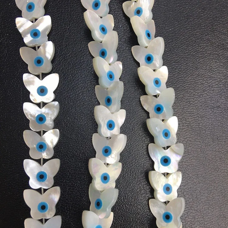 

SP4120 White Mother of Pearl Shell Blue Evil Eyes Butterfly Beads